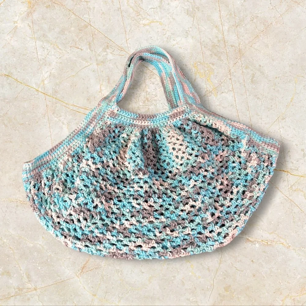 Handmade Crochet Icelandic Market Bag / Mesh Open Weave Fishnet Shopping Bag